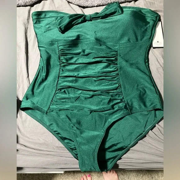 Retro Stage Emerald Green One Piece Swimsuit XL - Picture 2 of 2